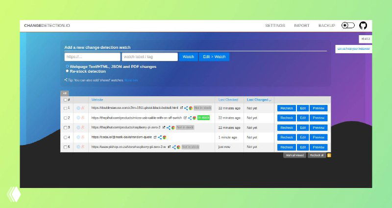 changedetection.io — мониторинг изменений на сайтах