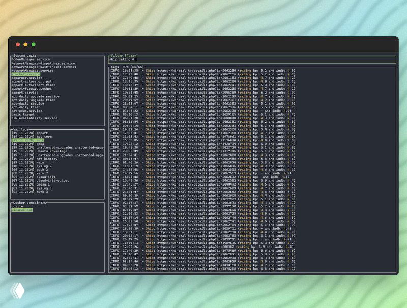 LazyJournal — TUI для journalctl и логов Docker