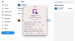Окно Xnapper на macOS с диалогом экспорта и превью скриншота поверх интерфейса браузера — демонстрация настроек, фона, теней и оформления снимка.