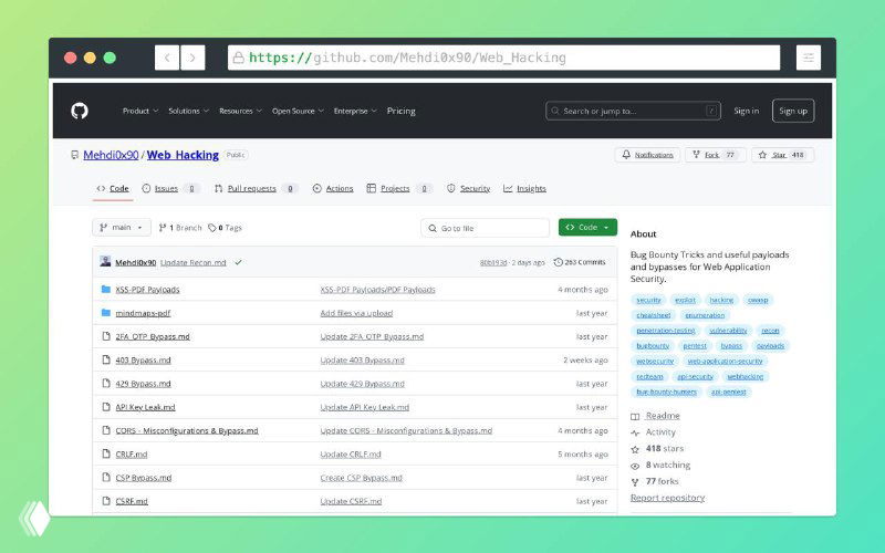 Web_Hacking — репозиторий Bug Bounty и пейлоады