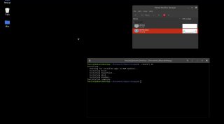Скриншот рабочего стола Linux с терминалом и окном приложения, демонстрирующий запуск Windows-приложения через WinApps.