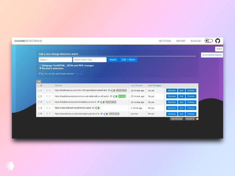 Changedetection.io — мониторинг изменений на сайтах