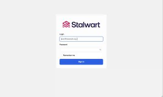 Веб-интерфейс Stalwart Mail Server: экран входа с логотипом, полями «Login» и «Password» и кнопкой Sign in на светлом фоне