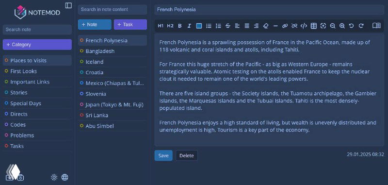 Notemod — бесплатное приложение для заметок