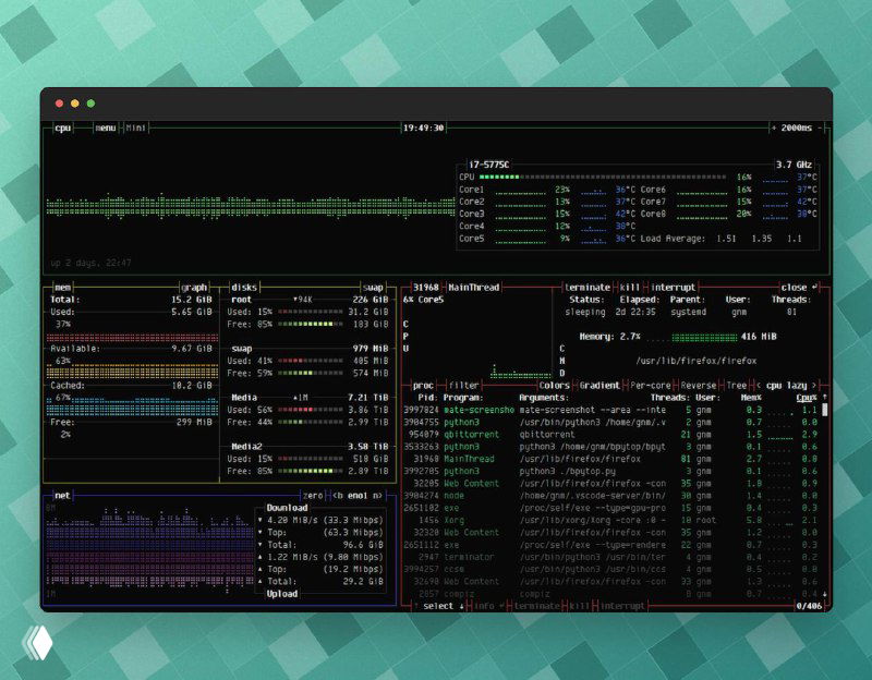 Bpytop — мониторинг ресурсов