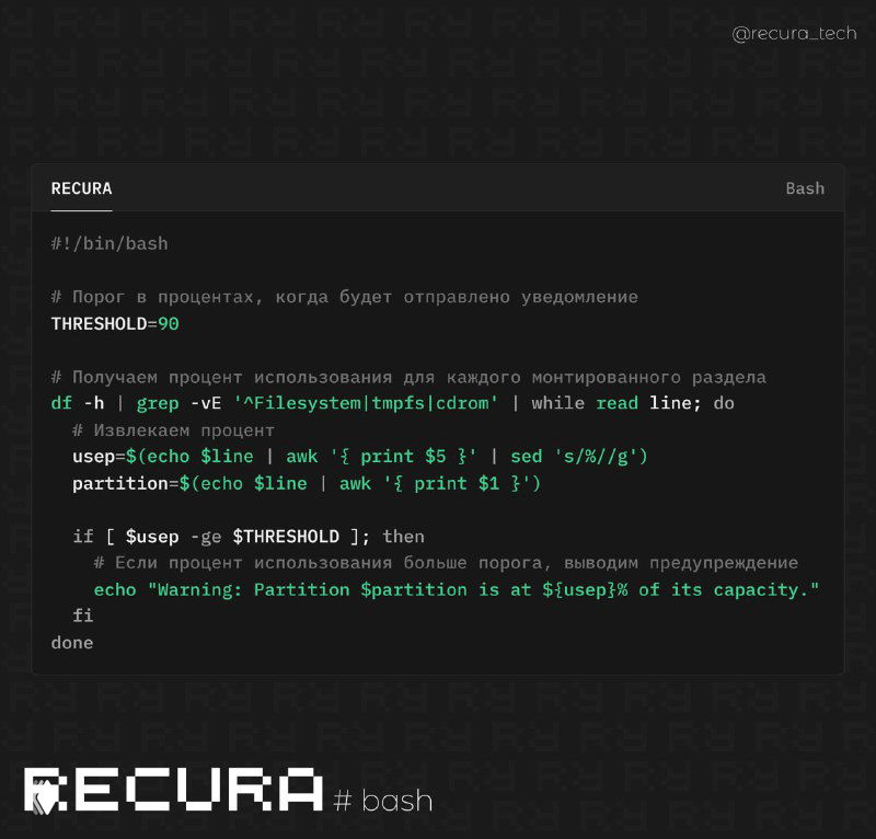 Контроль использования диска в реальном времени через Bash