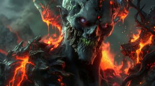 Превью второго видео: детализированный CGI-кадр с расплавленными элементами брони, сильная контрастная подсветка и тёмный фон, акцент на текстурах.