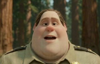 Пухлый мультяшный аватар в форме лесного рейнджера на фоне лесного окружения — стилизованный 3D-персонаж для демонстрации движений и эмоций.