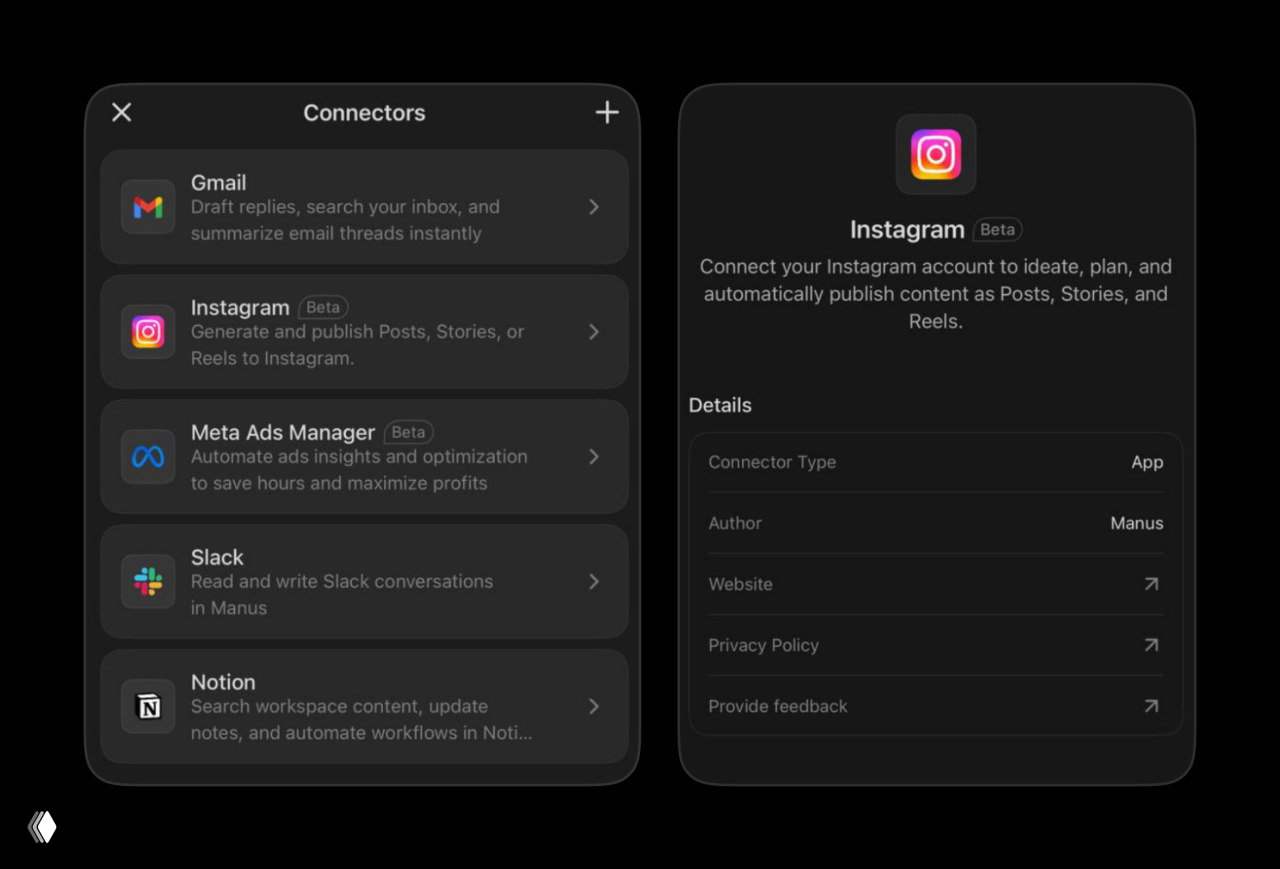 Первые плоды покупки Manus AI: коннектор для Instagram