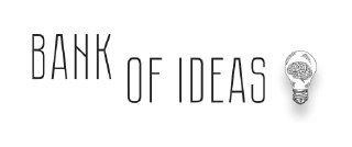 Минималистичный логотип «BANK OF IDEAS» с тонкой типографикой и иконкой лампочки справа — концептуальная айдентика для креативного агентства.
