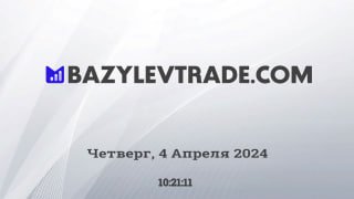 Слайд с логотипом BAZYLEVTRADE.COM и датой «Четверг, 4 Апреля 2024», титульный слайд презентации с указанием времени и бренда.