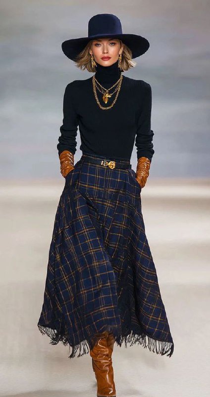 Показный образ с высокой шляпой, многослойной одеждой и аксессуарами, иллюстрирующий акцентность, силуэт и игру пропорций.