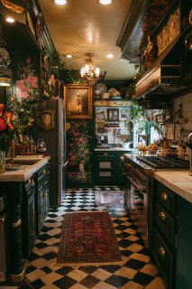 Интерьер кухни в винтажно-эклектичном стиле: тёплые тона, множество предметов и ощущение насыщенности деталей