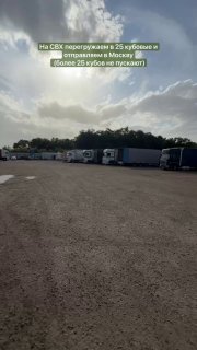 Площадка терминала с припаркованными фурами и трейлерами на пустом участке — кадр про перегрузку контейнеров и логистику в пути.