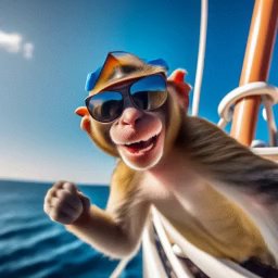 Яркая и юмористическая иллюстрация обезьяны в очках на палубе лодки, отражающая игривый тон поста о «багах» мозга.