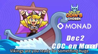 Рекламный баннер Call of Odin’s: мультяшный викинг в лодке, логотипы Call of Odin’s и Monad, надписи Dec2 и COC — анонс запуска токена.