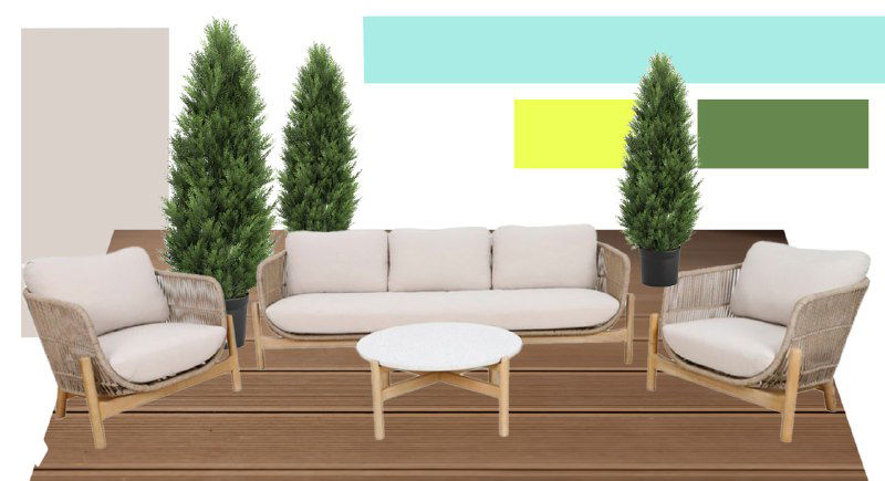 Финальный результат: терраса с нейтральным диваном