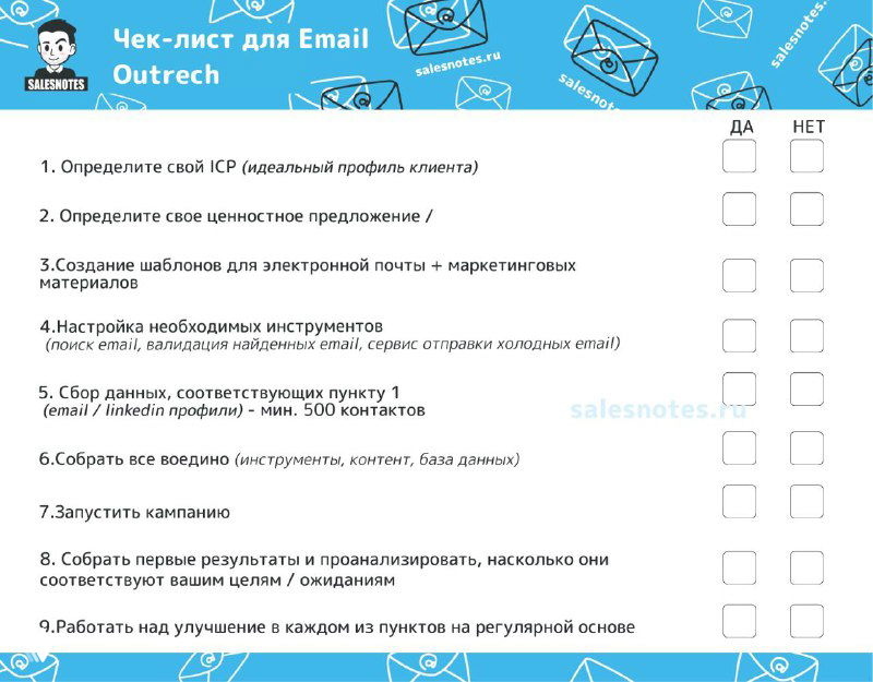 Чек-лист из 9 шагов по запуску холодных рассылок