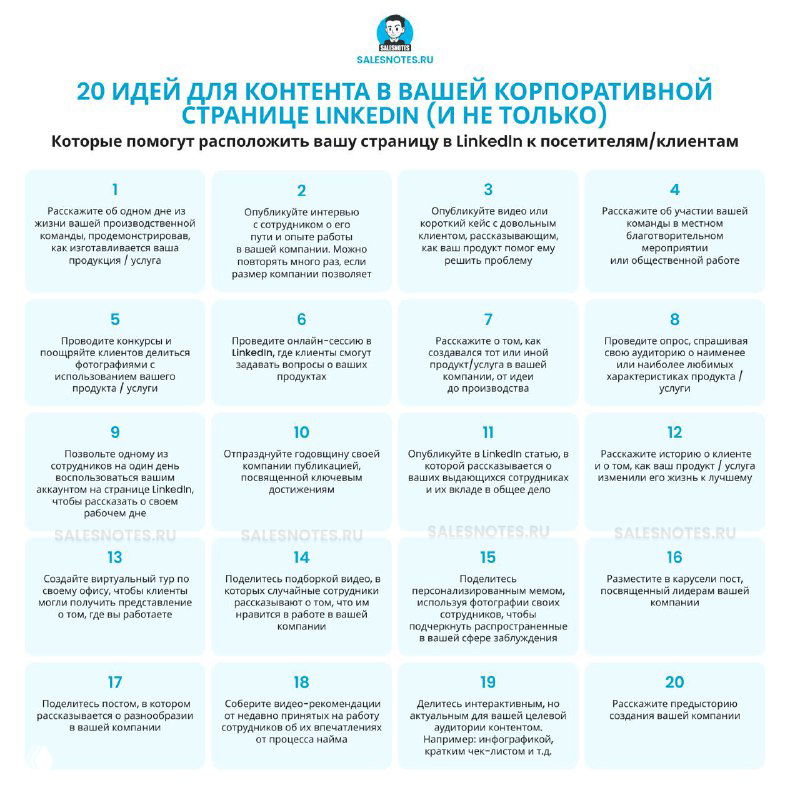 20 идей для контента корпоративной страницы в LinkedIn