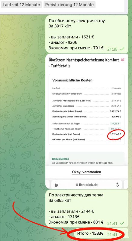 Экономия на электричестве — 1533€ за год