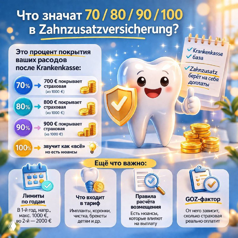 Что означают 70/80/90/100 в Zahnzusatzversicherung