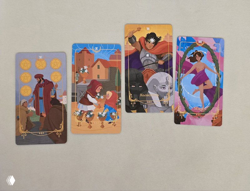 Октябрь: Шестерка Пентаклей, Шестерка Кубков, Колесница, Мир