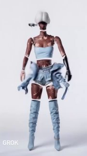 Разбор манекена на светлом фоне: части одежды и сегменты корпуса висят отдельно, визуально более драматичная и эффектная композиция.