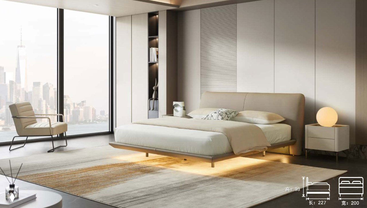 Кровать 227×200×93 — эко-кожа, кожа, полностью кожаная