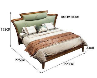 Схема с размерами кровати 225×223×123 см и указанием спального места 180×200 см; технический рисунок даёт представление о габаритах изделия.