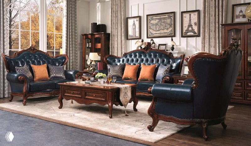 Мебель из красного дерева и кожи в американском ретро стиле