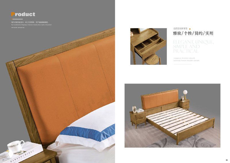 Крупный план изголовья и декоративной обивки кровати в комплекте из североамериканского ясеня, демонстрация материалов и деталей изготовления