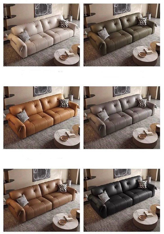 Коллаж вариантов дивана: несколько цветовых и тканевых модификаций в небольших превью, демонстрация доступных цветов и отделок модели.