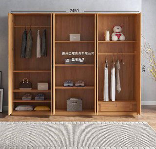 Фасад трёхсекционного шкафа с открытыми секциями и измерениями по ширине 2450 мм, демонстрация возможной сборки модулей.