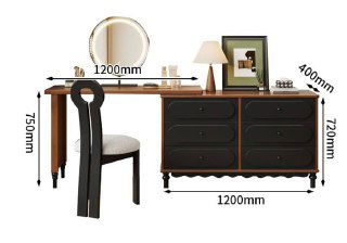 Схематичное изображение с размерами: стол 1200×400×750 мм и комод 1200×400×720 мм, указанные стрелками и миллиметрами для покупателя.