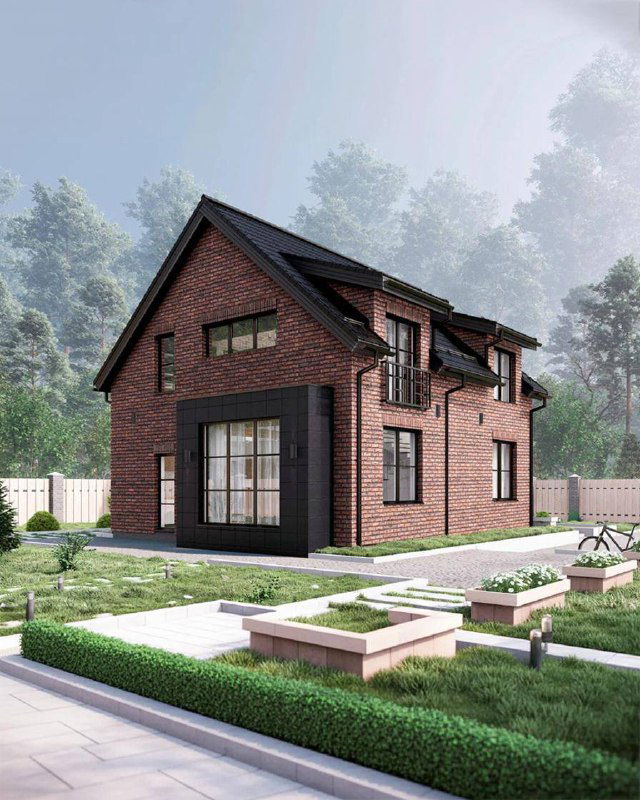 Проект дома «Брюгге»: двухэтажный каменный дом 144 м²