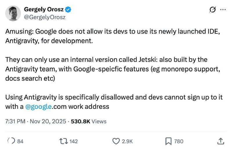 Google запретили своим разработчикам пользоваться Antiravity?
