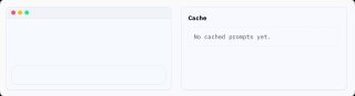 Небольшое окно интерфейса с надписью «Cache — No cached prompts yet», демонстрирующее пример пустого кэша промптов в демо-версии статьи