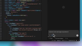 Скриншот редактора кода с фрагментами JavaScript/TypeScript и окном предпросмотра: тёмная тема, строки кода и небольшое уведомление внизу.