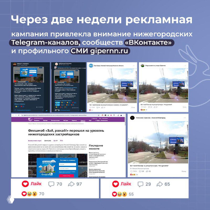 Скриншоты активности и публикаций спустя две недели: внимание нижегородских Telegram-каналов, сообщества ВКонтакте и профильные СМИ gipernn.ru.