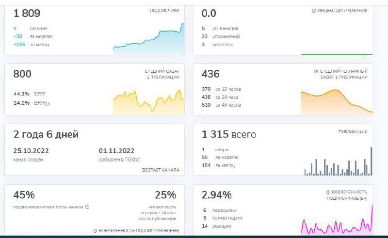 Скриншот дашборда итоговых показателей: суммарные метрики, рост подписчиков, средний ER и количество целевых лидов за периоды.