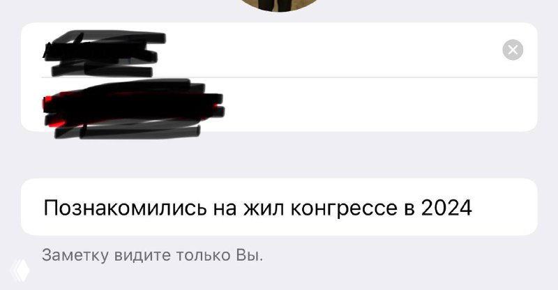 Скриншот мини-формы заметки в Telegram: текст «Познакомились на жил конгрессе в 2024» и подпись «Заметку видите только вы».