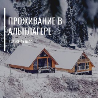Заснеженные деревянные домики альплагеря на фоне гор зимой — вид комплекса размещения, подходящего для участников и болельщиков гонки в горах.