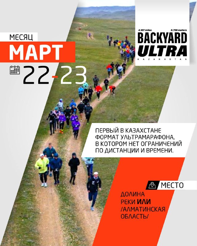 Марттағы ультра беті: қатысушылар жол бойымен жүгіріп келеді, қыстау дала көрінісі және іс-шараның бірінші рет өтетіні туралы түсінік.
