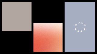 Тёмный фон с тремя прямоугольными панелями — нейтральная текстура, градиент и синий блок с логотипом Mana, композиция фирменных модулей.