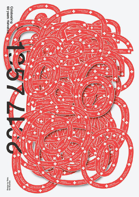 Красно-белый постер из серии Toko с плотной линейной структурой, переплетённой типографикой и плотным графическим узором.