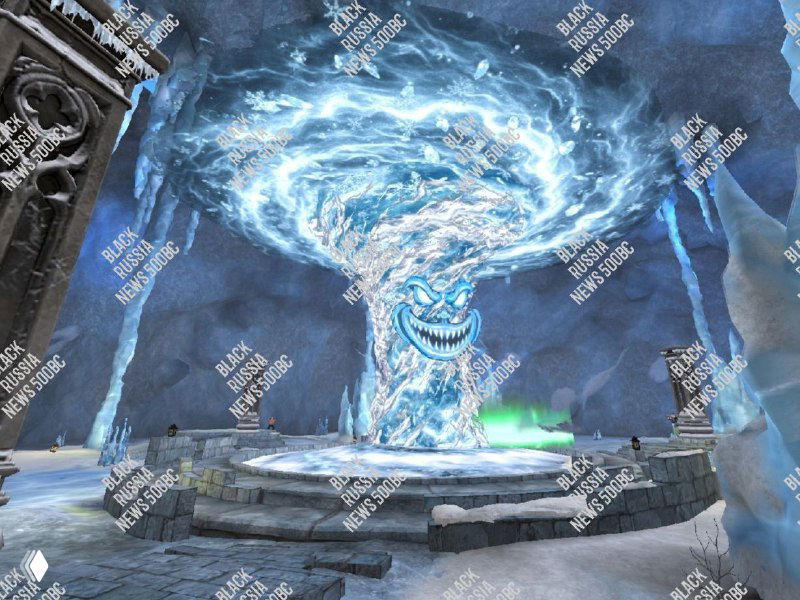 Крупный план снежного вихря-босса на центральной платформе мини-игры «Иллюзия Наяву»: драматичный визуал и детали окружения.