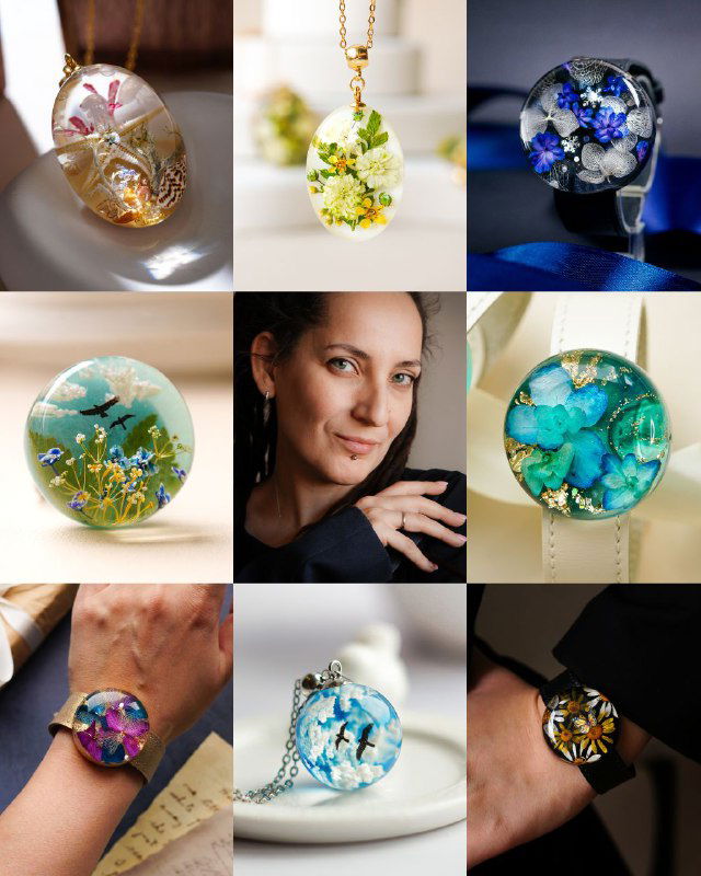 Настя Ботаника — украшения из смолы и цветов