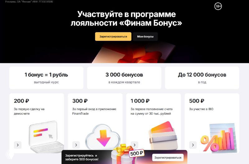 До 12'000₽ от Финам