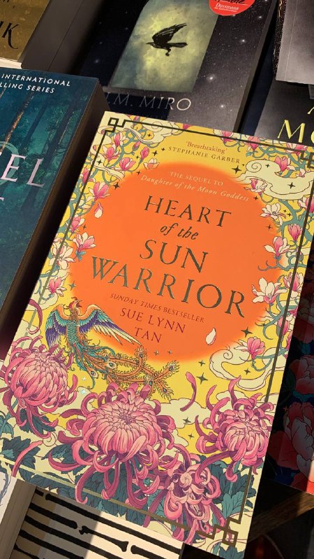 Обложка 'Heart of the Sun Warrior' — насыщенные оранжево-красные тона, орнаментальный рисунок и яркий заголовок на лицевой стороне в магазине.