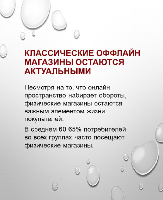 Слайд о том, что классические офлайн магазины остаются актуальными: статистика посещаемости и роли физических точек для покупателей.